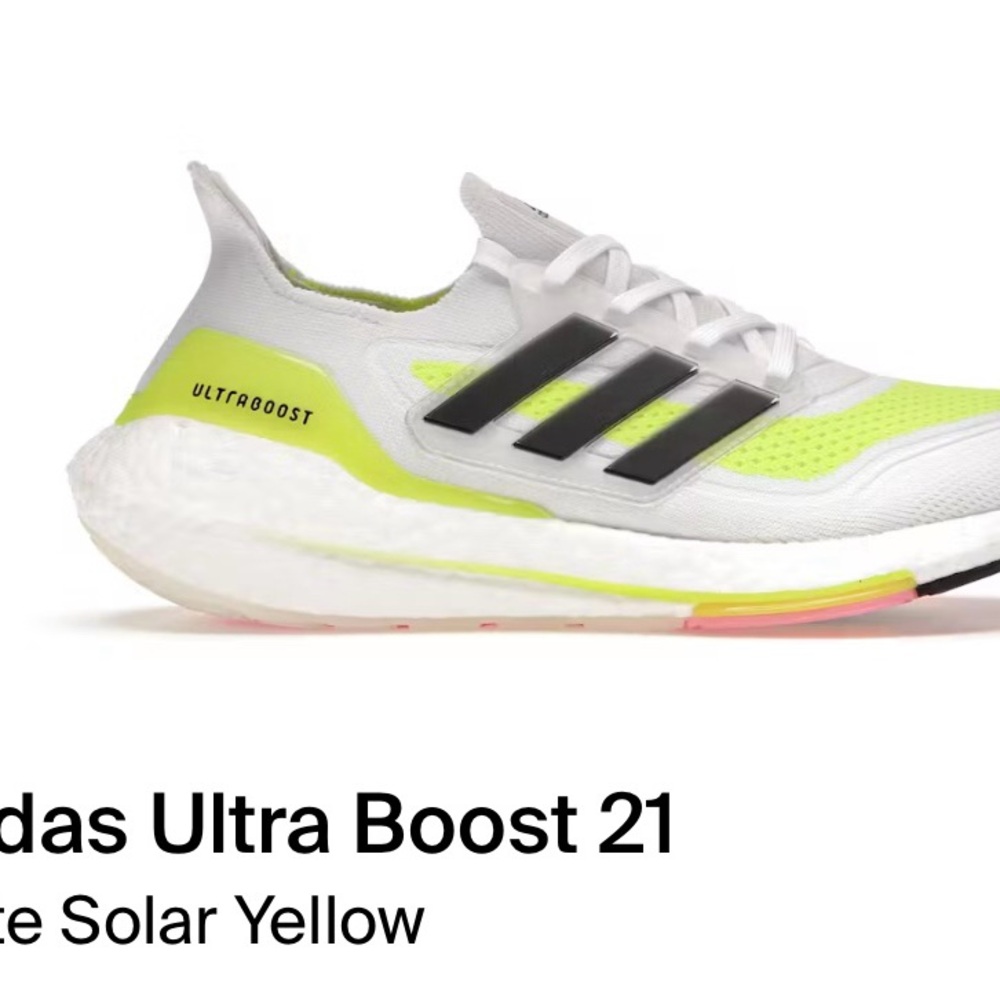 adidas Ultra Boost 21 White and Yellow Athletic Shoes